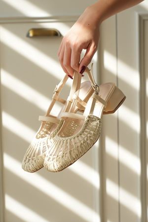 Kadın Cerny Kısa Topuklu Örgülü Ayakkabı - Ten