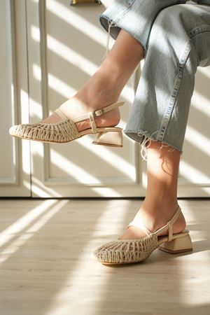 Kadın Cerny Kısa Topuklu Örgülü Ayakkabı - Ten