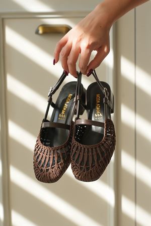 Kadın Cerny Kısa Topuklu Örgülü Ayakkabı - Kahve