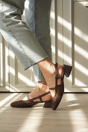 Kadın Cerny Kısa Topuklu Örgülü Ayakkabı - Kahve