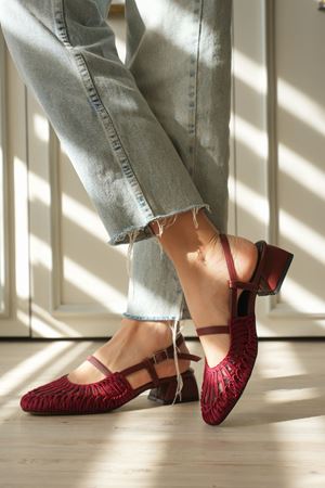 Kadın Cerny Kısa Topuklu Örgülü Ayakkabı - Bordo