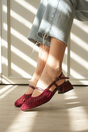 Kadın Cerny Kısa Topuklu Örgülü Ayakkabı - Bordo