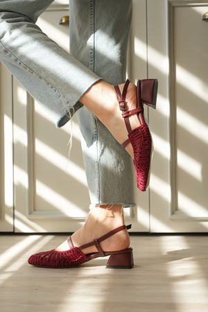 Kadın Cerny Kısa Topuklu Örgülü Ayakkabı - Bordo