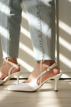 Kadın Eleni İnce Topuklu Ayakkabı - Beyaz-Rugan