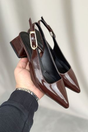 Kadın Mely Tokalı Kısa Topuklu Ayakkabı - Kahve-Rugan