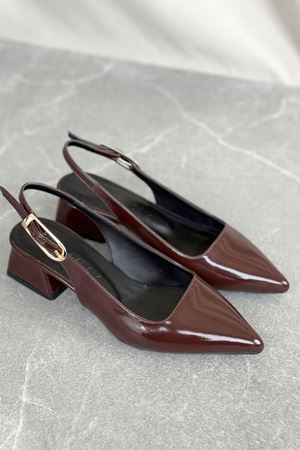 Kadın Mely Tokalı Kısa Topuklu Ayakkabı - Kahve-Rugan