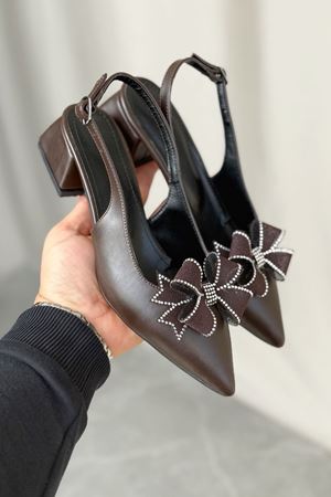 Kadın Howen Kısa Topuklu Ayakkabı - Kahve-Deri