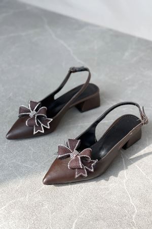 Kadın Howen Kısa Topuklu Ayakkabı - Kahve-Deri