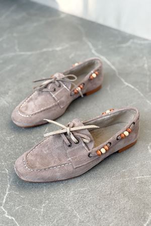 Kadın Ragus Boncuk Detay  Düz Taban Babet - Vizon