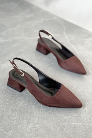 Kadın Mely Tokalı Kısa Topuklu Ayakkabı - Kahve-Süet