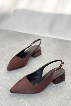 Kadın Mely Tokalı Kısa Topuklu Ayakkabı - Kahve-Süet