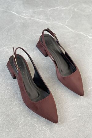 Kadın Mely Tokalı Kısa Topuklu Ayakkabı - Kahve-Süet