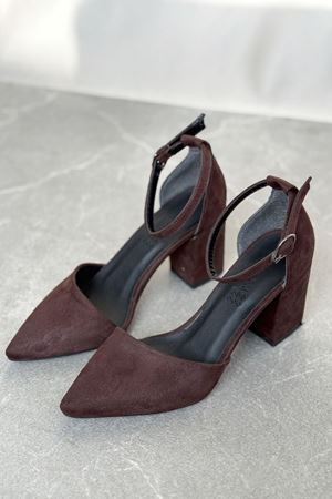 Kadın Celar Mat Deri Topuklu Ayakkabı - Kahve-Süet