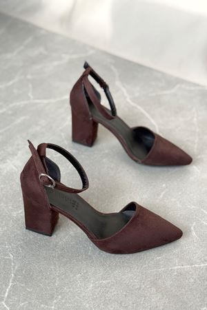 Kadın Celar Mat Deri Topuklu Ayakkabı - Kahve-Süet