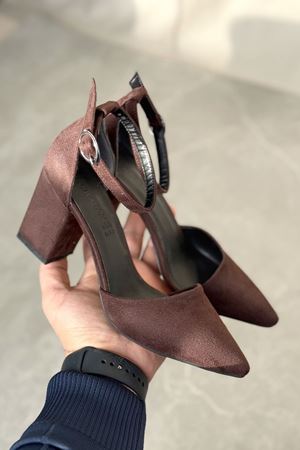 Kadın Celar Mat Deri Topuklu Ayakkabı - Kahve-Süet