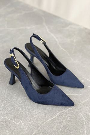 Kadın Ovis Sivri Topuklu Ayakkabı - Lacivert-Süet