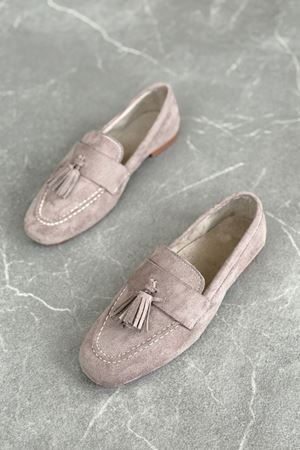 Kadın Boos Düz Taban Püsküllü Babet - Vizon