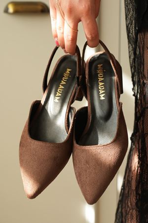 Kadın Monaco Kısa Topuklu Ayakkabı - Kahve-Süet