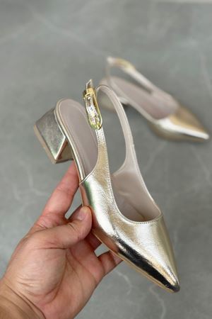 Kadın Mely Tokalı Kısa Topuklu Ayakkabı - Altın