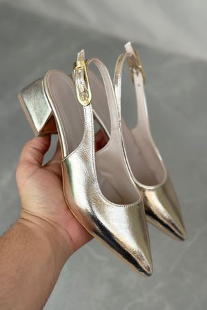 Kadın Mely Tokalı Kısa Topuklu Ayakkabı - Altın