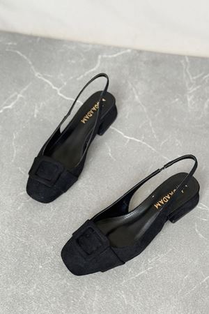 Kadın Monet Kısa Topuklu Ayakkabı - Siyah Süet