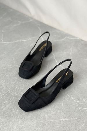 Kadın Monet Kısa Topuklu Ayakkabı - Siyah Süet