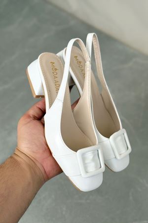 Kadın Monet Kısa Topuklu Ayakkabı - Beyaz-Rugan