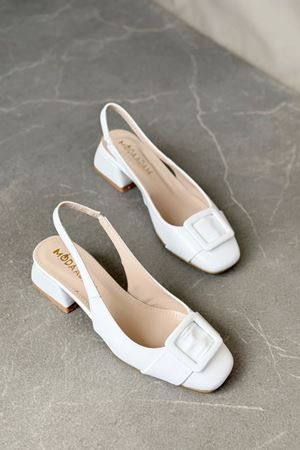 Kadın Monet Kısa Topuklu Ayakkabı - Beyaz-Rugan