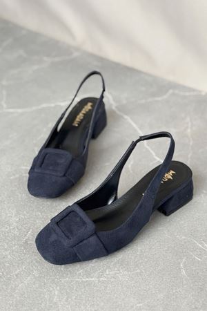 Kadın Monet Kısa Topuklu Ayakkabı - Lacivert-Süet