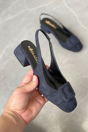 Kadın Monet Kısa Topuklu Ayakkabı - Lacivert-Süet