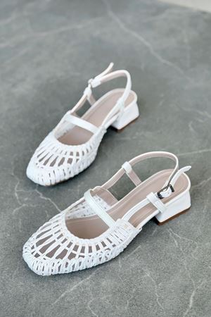 Kadın Cerny Kısa Topuklu Örgülü Ayakkabı - Beyaz