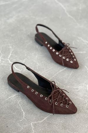 Kadın Tosac Bağcıklı Babet - Kahve-Süet