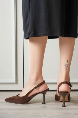 Kadın Eleni İnce Topuklu Ayakkabı - Kahve-Süet