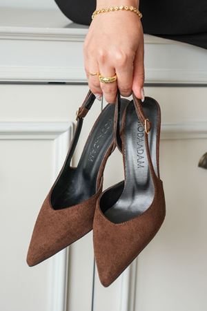 Kadın Eleni İnce Topuklu Ayakkabı - Kahve-Süet