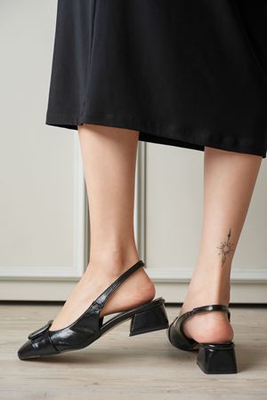 Kadın Monet Kısa Topuklu Ayakkabı - siyah-rugan