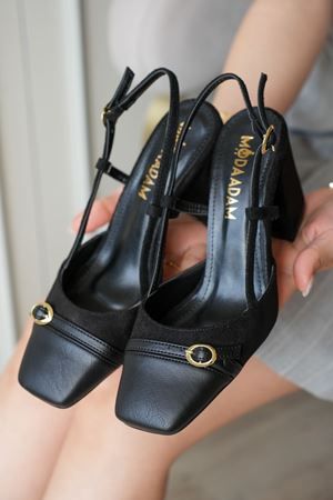 Kadın Saly Köşe Burun Topuklu Ayakkabı - Siyah Süet