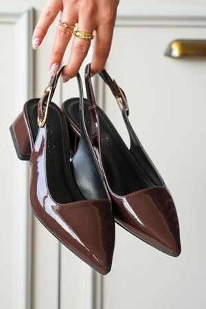 Kadın Mely Tokalı Kısa Topuklu Ayakkabı - Kahve-Rugan