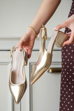 Kadın Mely Tokalı Kısa Topuklu Ayakkabı - Altın