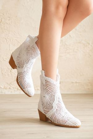 Kadın Jersey Yazlık Kovboy Bot - Beyaz