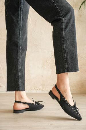 Kadın Tosac Bağcıklı Babet - Siyah Süet