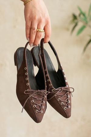 Kadın Tosac Bağcıklı Babet - Kahve-Süet