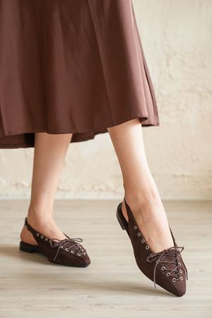 Kadın Tosac Bağcıklı Babet - Kahve-Süet