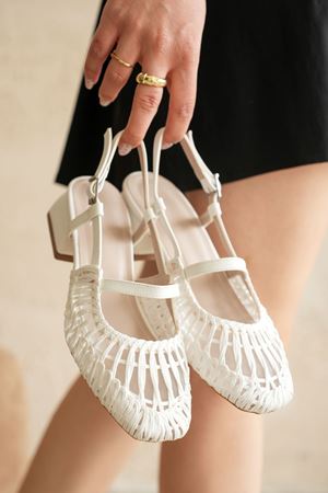 Kadın Cerny Kısa Topuklu Örgülü Ayakkabı - Beyaz