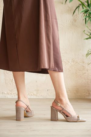 Kadın Saly Köşe Burun Topuklu Ayakkabı - Vizon