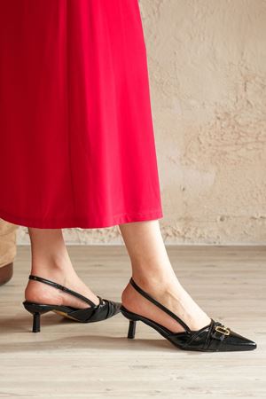 Kadın Paris İnce Kısa Topuklu Ayakkabı - siyah-rugan