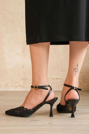 Kadın Beyrut Dantelli Topuklu Ayakkabı - Siyah