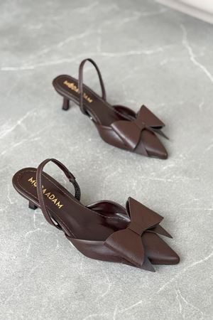 Kadın Cupe İnce Kısa Topuklu Ayakkabı - Kahve-Deri