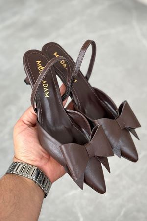 Kadın Cupe İnce Kısa Topuklu Ayakkabı - Kahve-Deri