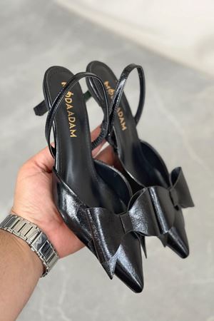 Kadın Cupe İnce Kısa Topuklu Ayakkabı - siyah-rugan