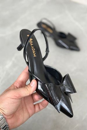 Kadın Cupe İnce Kısa Topuklu Ayakkabı - siyah-rugan